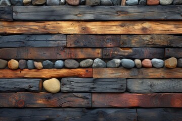 A rustic still life of weathered wooden planks, arranged in a row upon the ground, evokes a sense of natural simplicity and outdoor tranquility