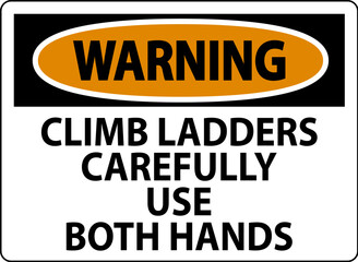 Warning Sign, Climb Ladders Slowly and Use Both Hands