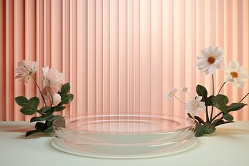 summer background with ribbed glass and flowers in pastel shades
