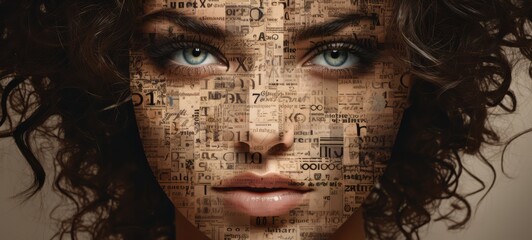 Portrait of woman empowering words and phrases forming the shape of a woman's face. 8 March International Womens day poster wallpaper. Horizontal format, banner, texture