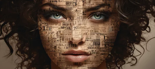Fotobehang Portrait of woman empowering words and phrases forming the shape of a woman's face. 8 March International Womens day poster wallpaper. Horizontal format, banner, texture © Magiurg