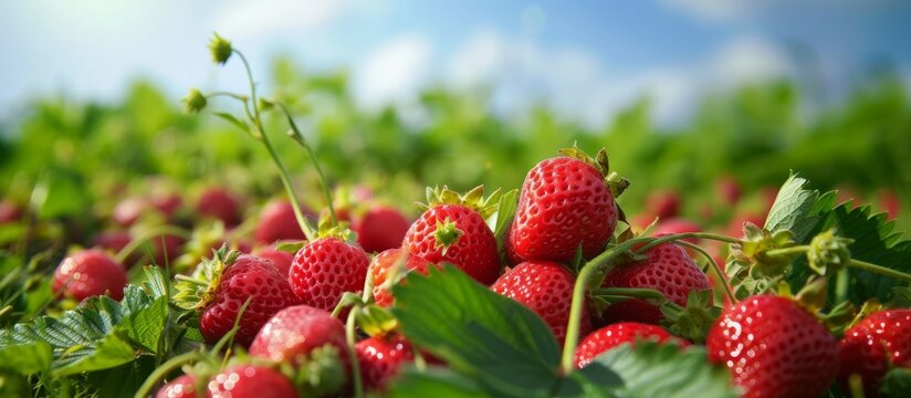 Vibrant Field of Luscious Strawberries: A Delightful Field Bursting with Juicy Strawberries