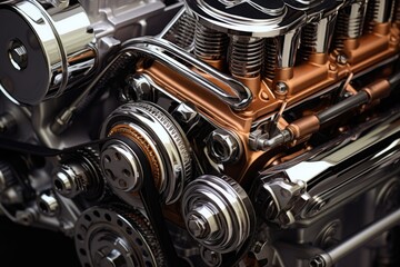 Car engine with chrome parts. - obrazy, fototapety, plakaty