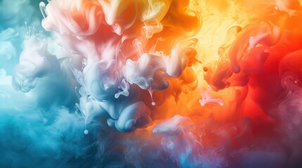 mesmerizing world of fluid dynamics as multicolor paints and droplets mingle and blend, giving rise to abstract patterns and swirling clouds