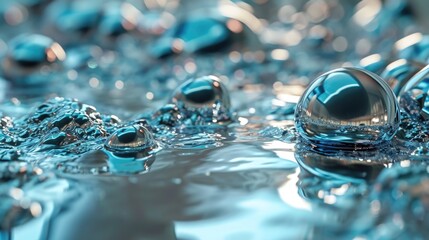 Water Droplets on a Reflective Surface,Melty metallic textures elevate interior design with sleek modernity, glistening surfaces
