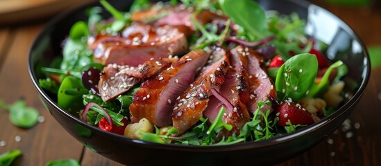 Savory Delights: Tempting Smoked Duck Breast Salad with Smoked Duck Breast Salad and more Smoked Duck Breast Salad - obrazy, fototapety, plakaty