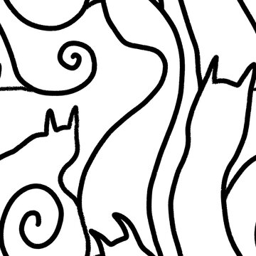 black and white cats seamless abstract pattern background fabric fashion design print digital illustration art texture textile wallpaper apparel image with graphic repeat elements