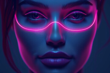 A captivating portrait of a woman adorned with vibrant neon lights, creating a mesmerizing contrast between darkness and colorful self-expression