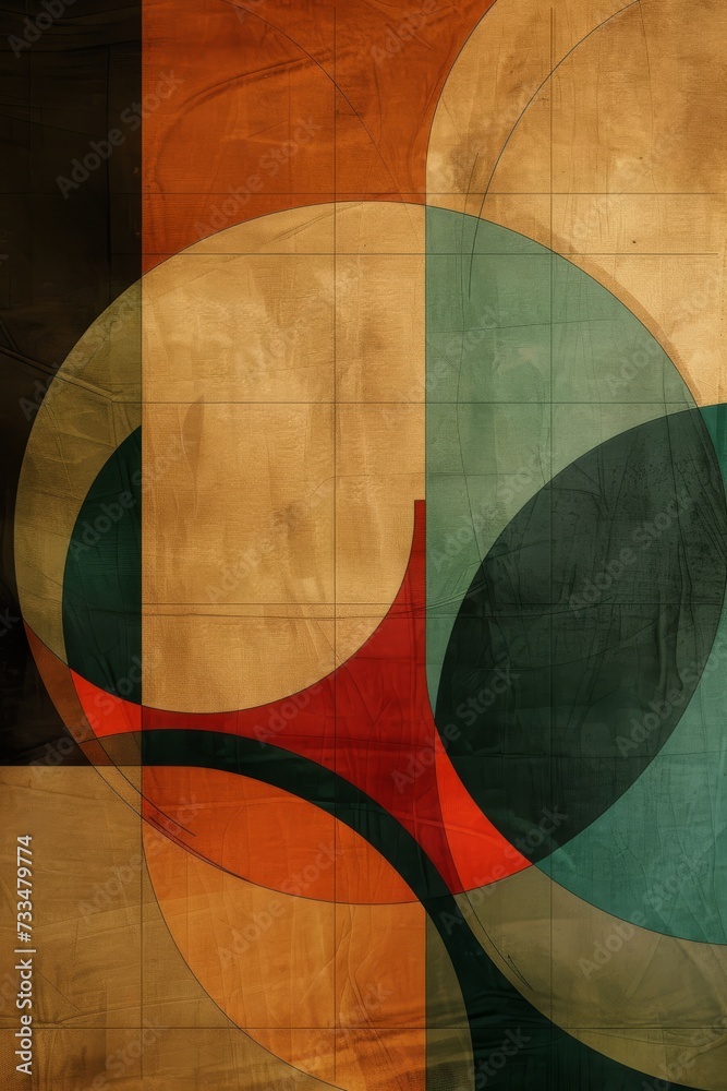 Poster a mesmerizing abstract painting bursting with rich brown hues, intricate patterns of circles and lin