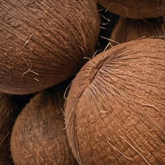 A close-up view of a group of ripe, vivid Coconut with a deep, textured detail.