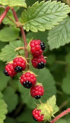 A close-up view of a group of ripe, vivid Dewberry with a deep, textured detail.