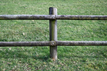 Nice log fencing with grass background.