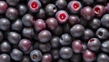 An up-close look at a cluster of ripe, vibrant huckleberries with intricate details