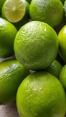 An up-close look at some ripe, vibrant Key limes with intricate, textured details