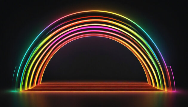 3d render, abstract neon rainbow isolated on black background. Colorful glowing lines and laser rays