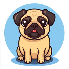 Fototapeta premium Flat logo of cute pug dog in vector art cartoon style illustration
