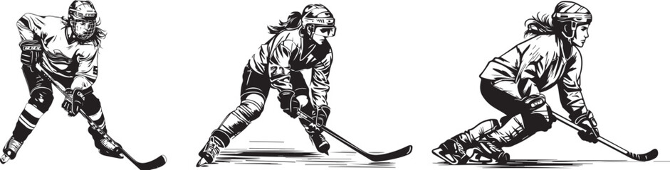 ice hockey girls black vector laser cutting engraving - obrazy, fototapety, plakaty