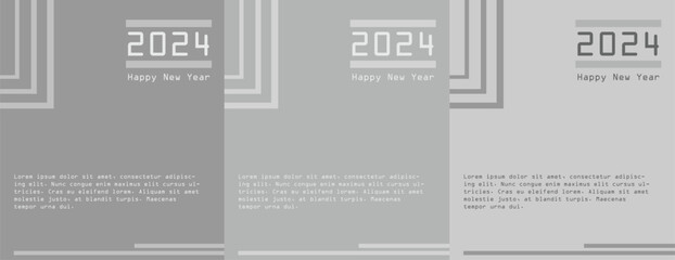 Creative concept Happy New Year 2024 poster set. Design template with 2024 typography logo for celebration and season decoration. Minimalist trendy background for branding, banner, cover, card.