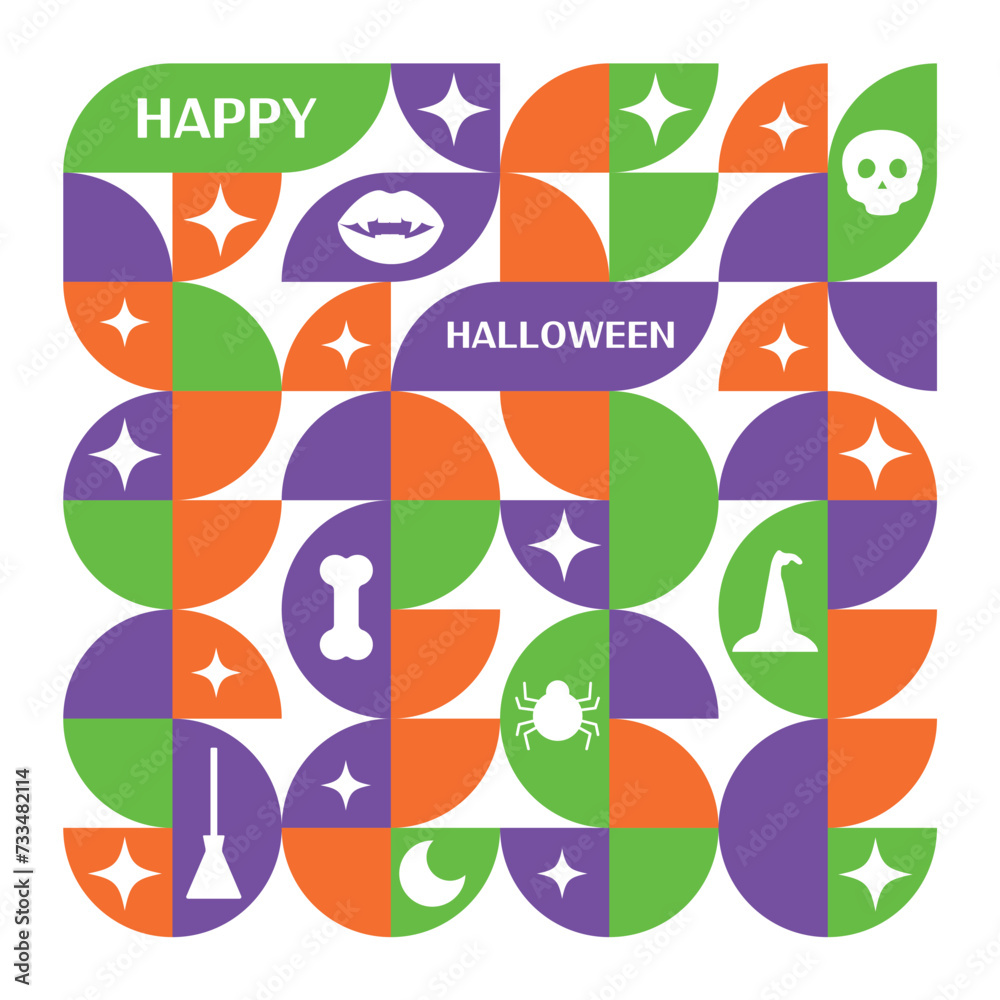Fototapete happy halloween and abstract geometric pattern background vector design.