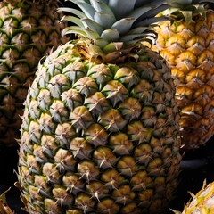 Fototapeta premium A close-up view of a group of ripe, vivid Pineapple with a deep, textured detail.