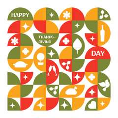 Happy Thanksgiving Day And Abstract Geometric Pattern Background Vector Design.