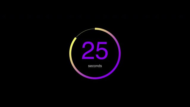 Animated countdown from 30 seconds on a transparent background