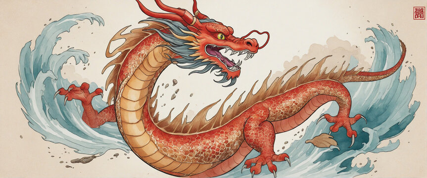 Watercolor Dragon Design Wall Paper