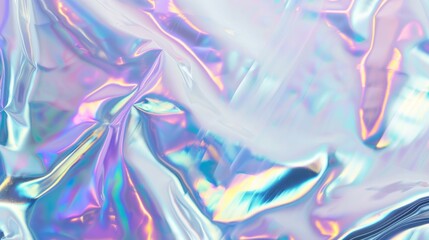 Holographic abstract backdrop with foil texture. Vibrant glowing radiant wallpaper in retro 90s vaporwave style.