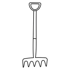 garden tool set care line doodle shovel fork broom icon element object