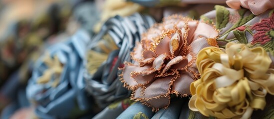 Stunning Close-Up of Fabric Flowers for Exquisite Decorative Touch, Taken Up Close