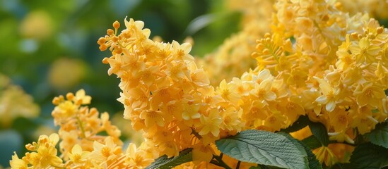 Vibrant Tecom Stans Flowers, Yellow Elder Trumpetbush: A Display of Tecom Stans Flowers or Yellow Elder Trumpetbush Blooming in Full Glory - obrazy, fototapety, plakaty