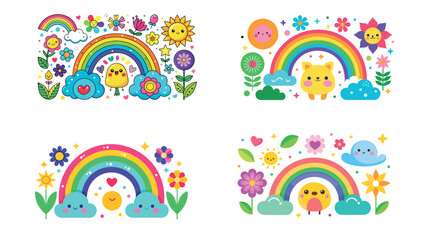 Fototapeta premium Colorful cartoon nature illustrations with happy elements