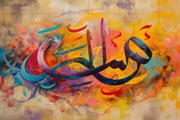 A beautiful Islamic calligraphy piece with the phrase 'Peace and Love' in Arabic script