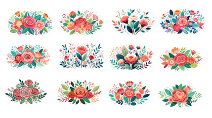 Colorful floral arrangements in various designs set