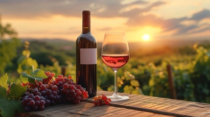 Glass Of Wine With Grapes And Barrel On A Sunny Background. Italy Tuscany Region Banner