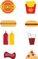 Set of eight fast food items.