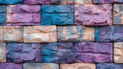 Colorful (purple, blue pink and beige) brick wall as background, texture