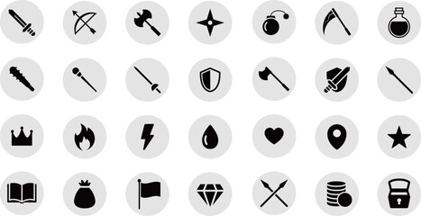 モノクロの丸いゲームのマークセット