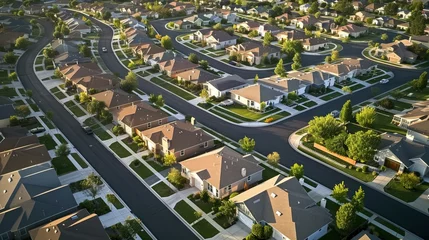 Fotobehang Overhead aerial photo of a residential neighborhood during a sunny afternoon day. © Brian