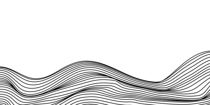 Vector abstract line art wavy flowing dynamic black isolated on transparent background in concept wave, wind, ocean