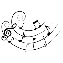 Music notes with swirls, musical element, vector illustration.
