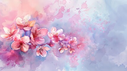 Scenic watercolor background, floral composition Sakura