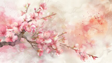 Obraz na płótnie Canvas Scenic watercolor background, floral composition Sakura