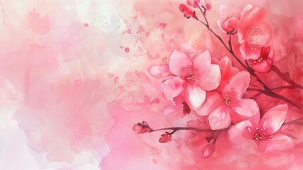 Fototapeta na wymiar Scenic watercolor background, floral composition Sakura