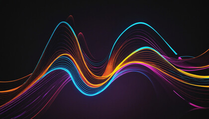3d render, abstract background with colorful neon glowing wavy lines. Modern wallpaper