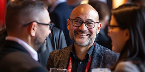 Fototapeta premium Business executives networking at a professional business conference - Trade show and exhibition concept