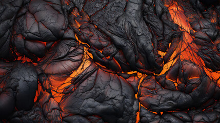 Aerial view of the texture of a solidifying molten lava field,