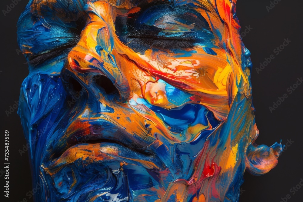 Aufkleber a vibrant, abstract masterpiece emerges as a man's face becomes a canvas of colorful acrylic paint i