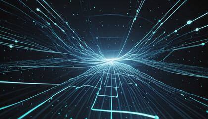 Fototapeta premium Abstract futuristic technology concept of data transfer with glowing wire and dots background