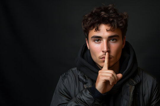Man making a silent gesture with his finger